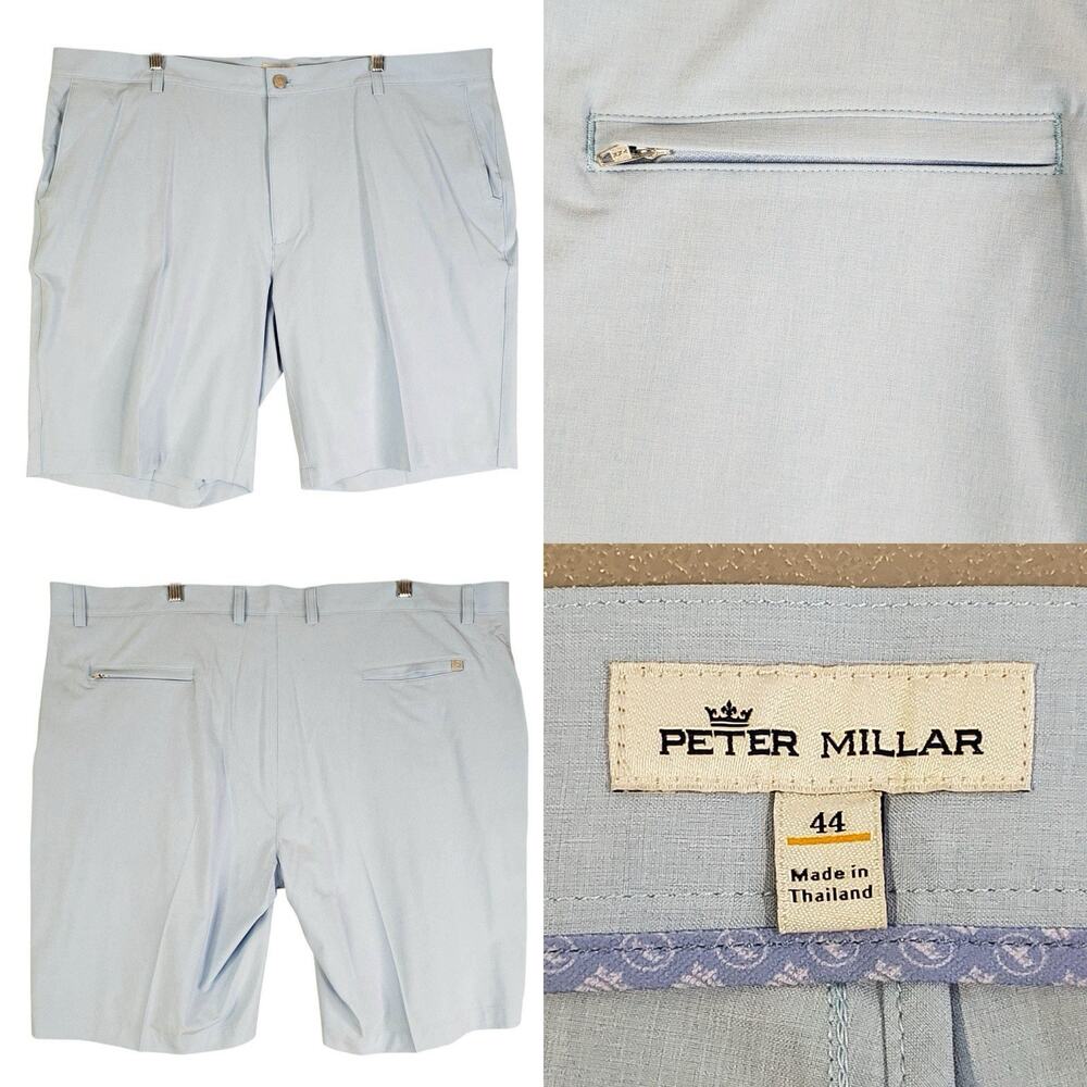 Peter Millar Shorts Golf Chino Flat Front Blue Men’s Size 44 Pockets
